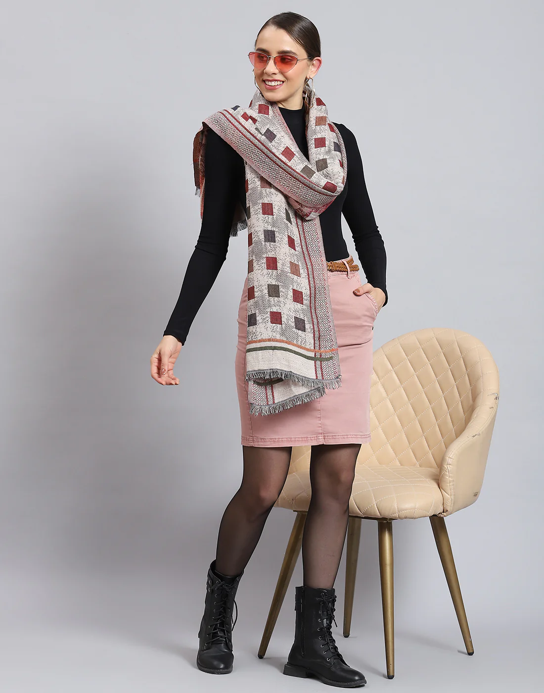 Women Beige Self Design Stole
