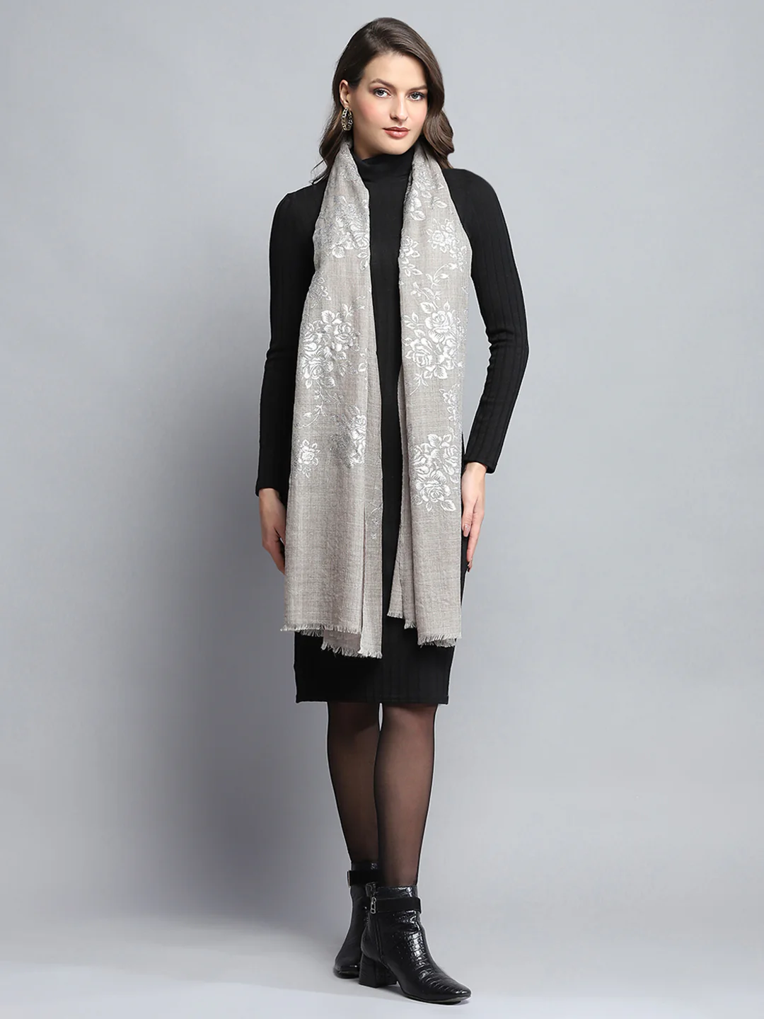 Women Beige Self Design Stole