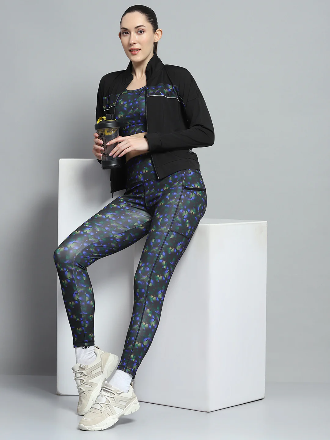 Rock.it Women Black Printed Mock Neck Full Sleeve 3Pc Cords Set - Image 2