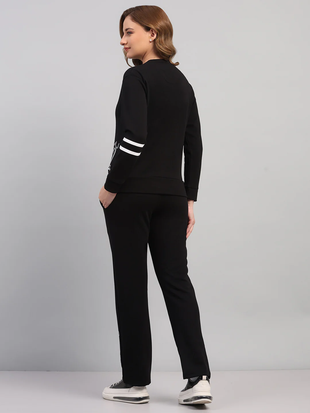 Women Black Printed Round Neck Full Sleeve Cords Set - Image 5