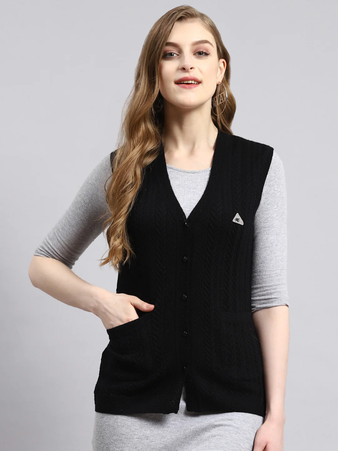Women Black Self Cardigan