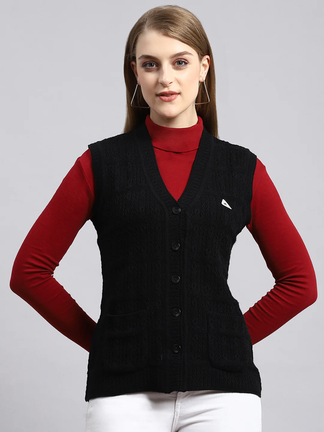 Women Black Self Cardigan