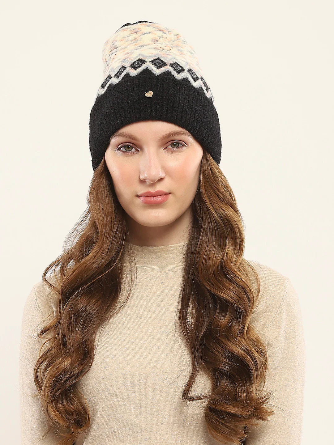 Women Black Self Design Cap