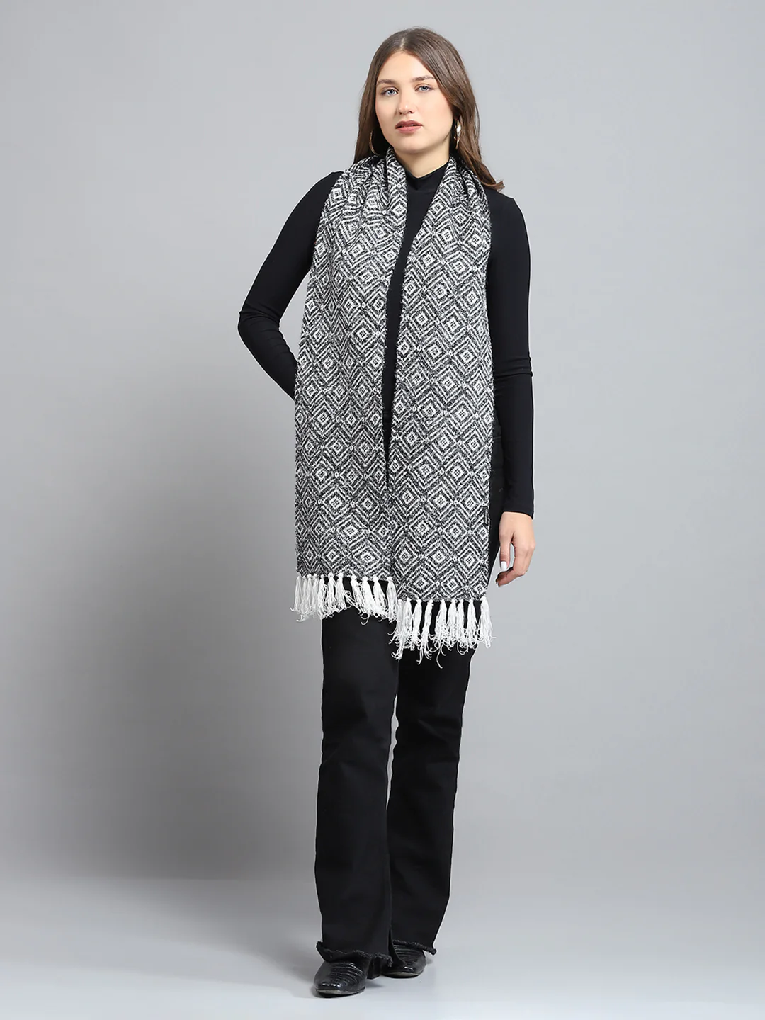 Women Black Self Design Muffler