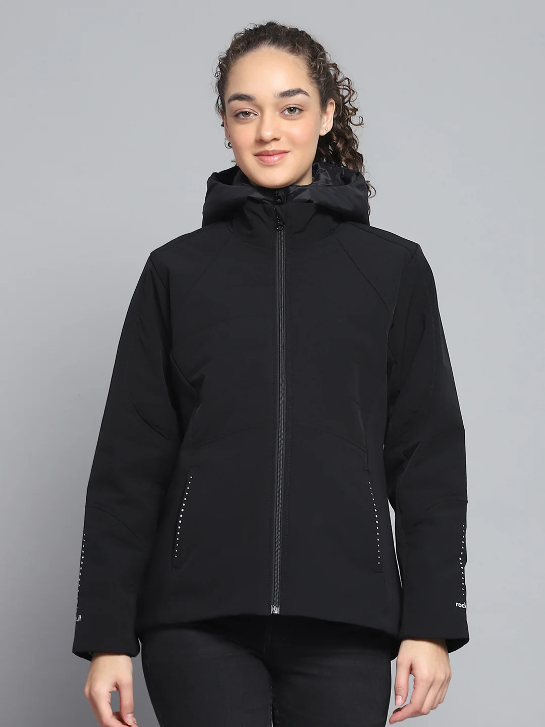 Rock.it Women Black Solid Detachable Hood Full Sleeve Jacket