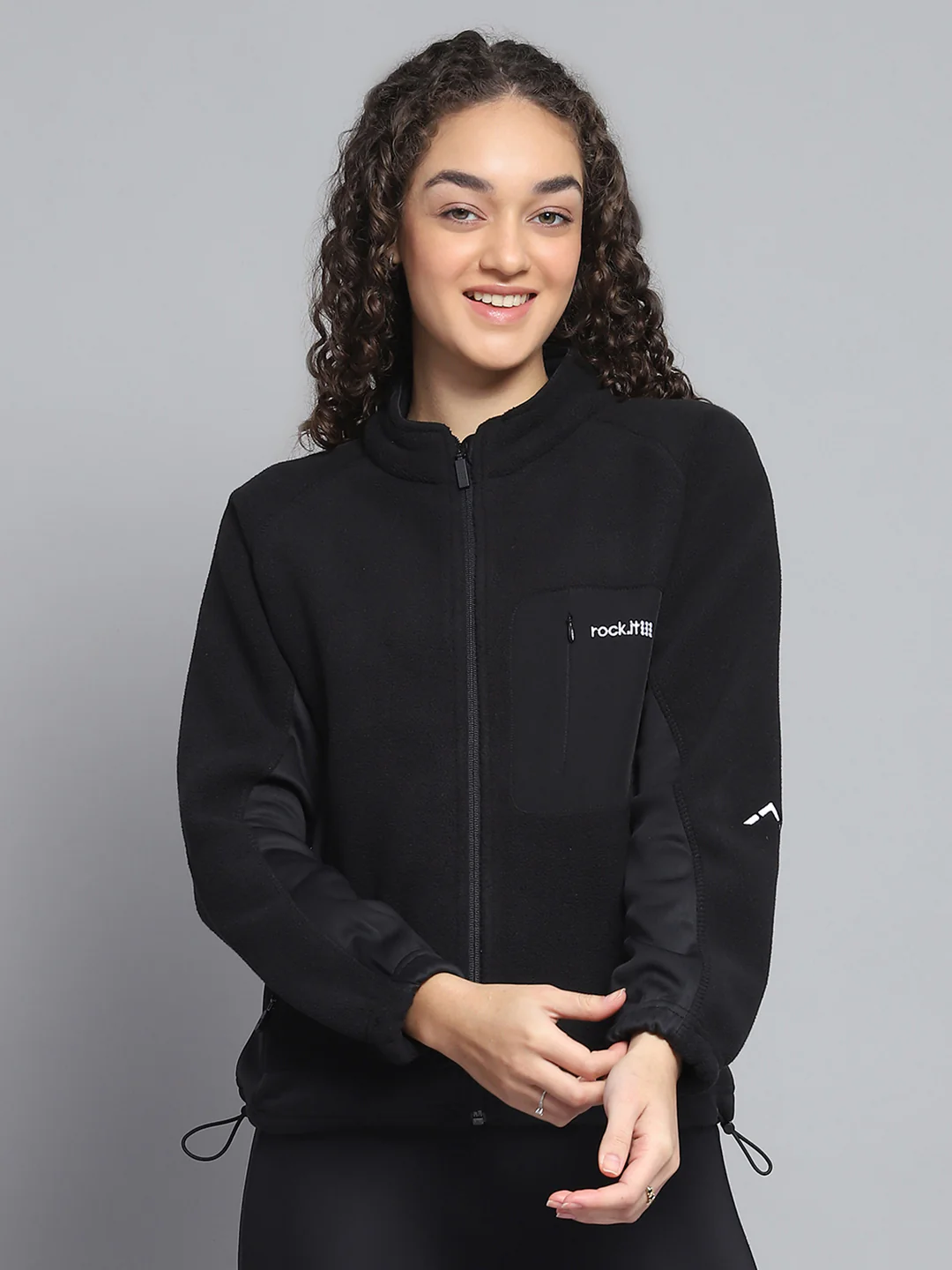 Rock.it Women Black Solid Mock Neck Full Sleeve Sweatshirt