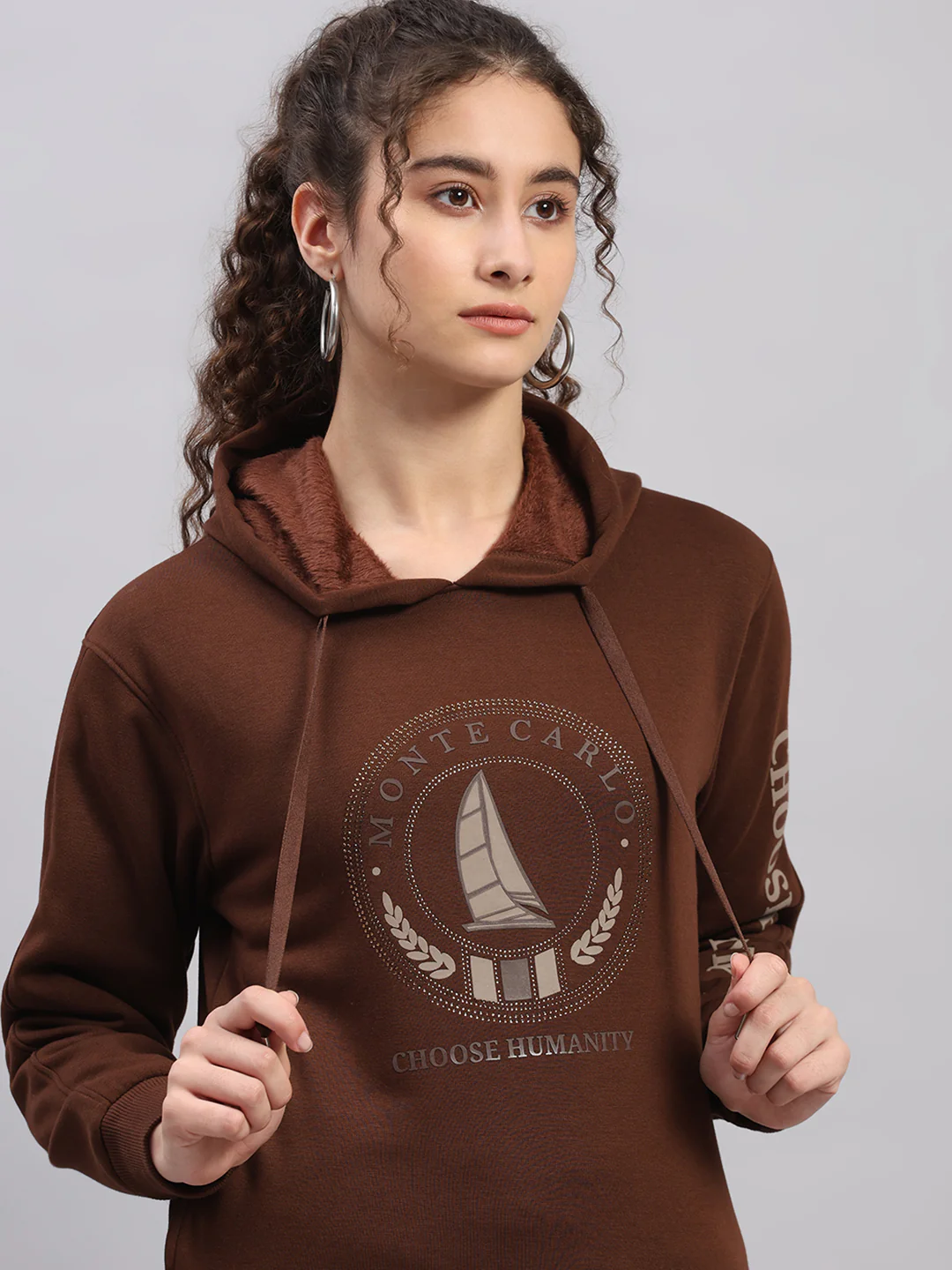 Women Brown Printed Hooded Full Sleeve Cords Set - Image 7