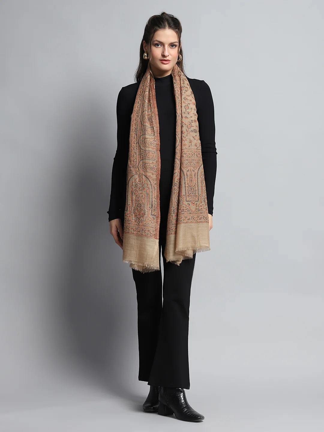 Women Brown Self Design Stole