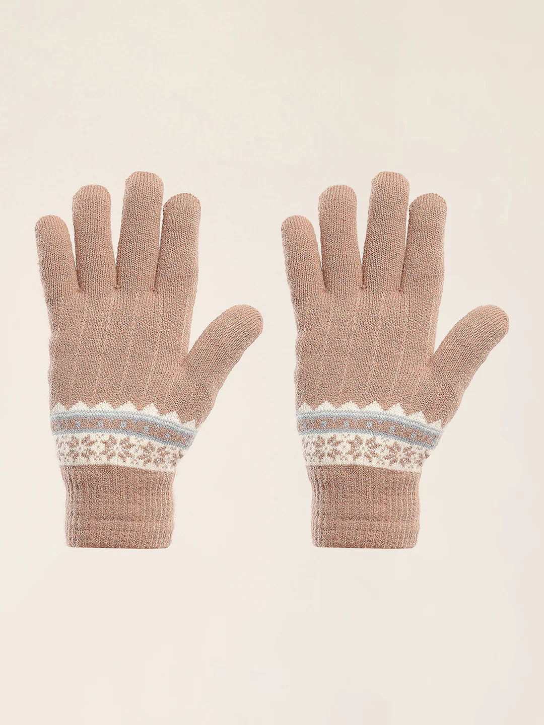 Women Camel Brown Self Design Gloves