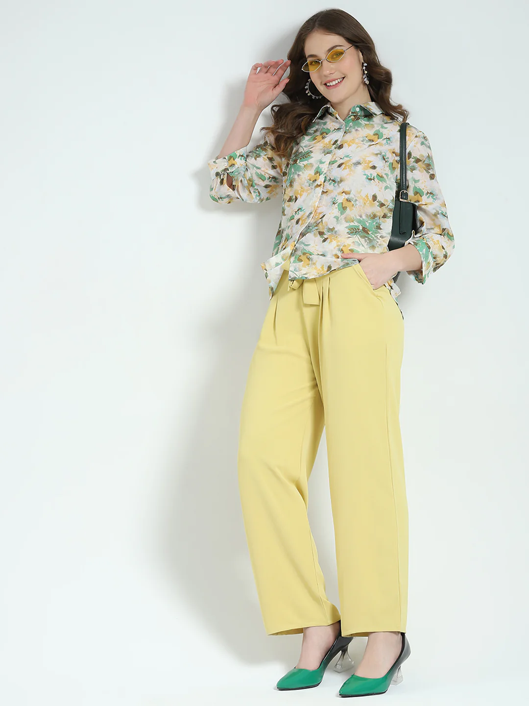 Women Green Printed Collar 3/4th Sleeve Cords Set - Image 2