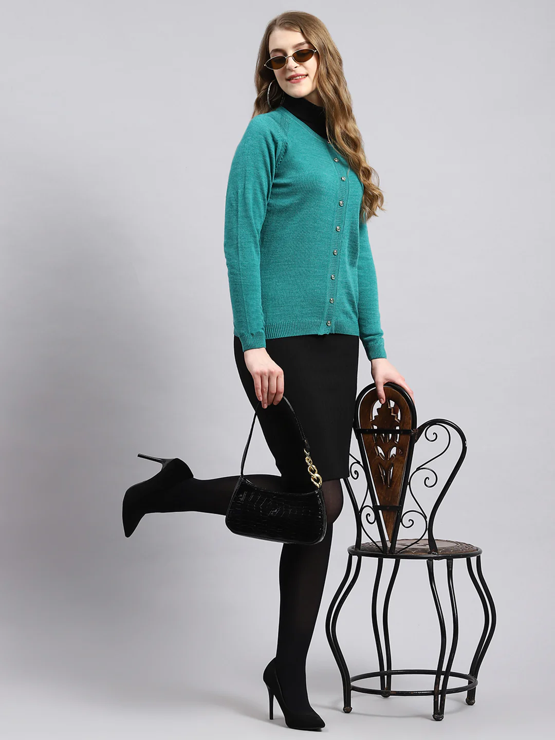Women Green Solid Cardigan