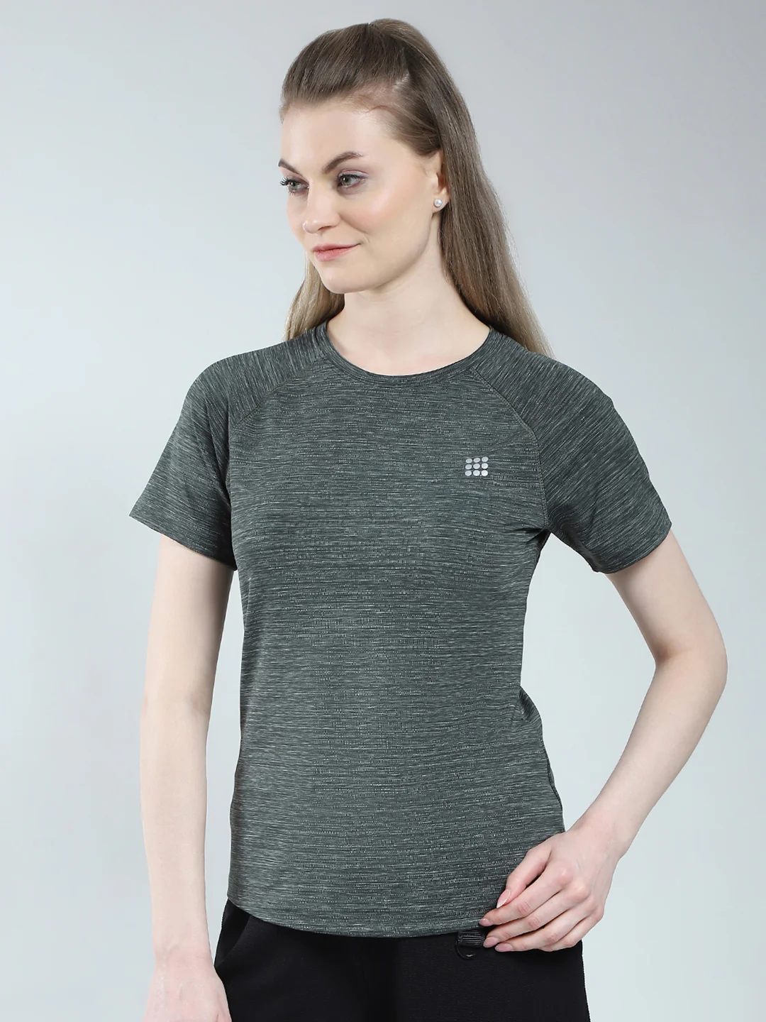 Rock.it Women Green Solid Round Neck Half Sleeve Top