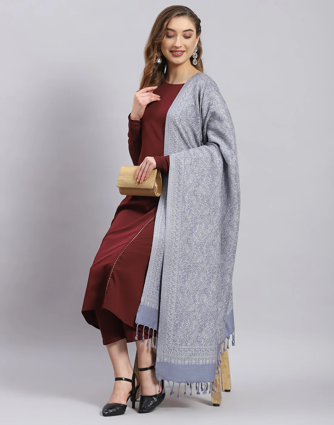 Women Grey Self Design Shawl