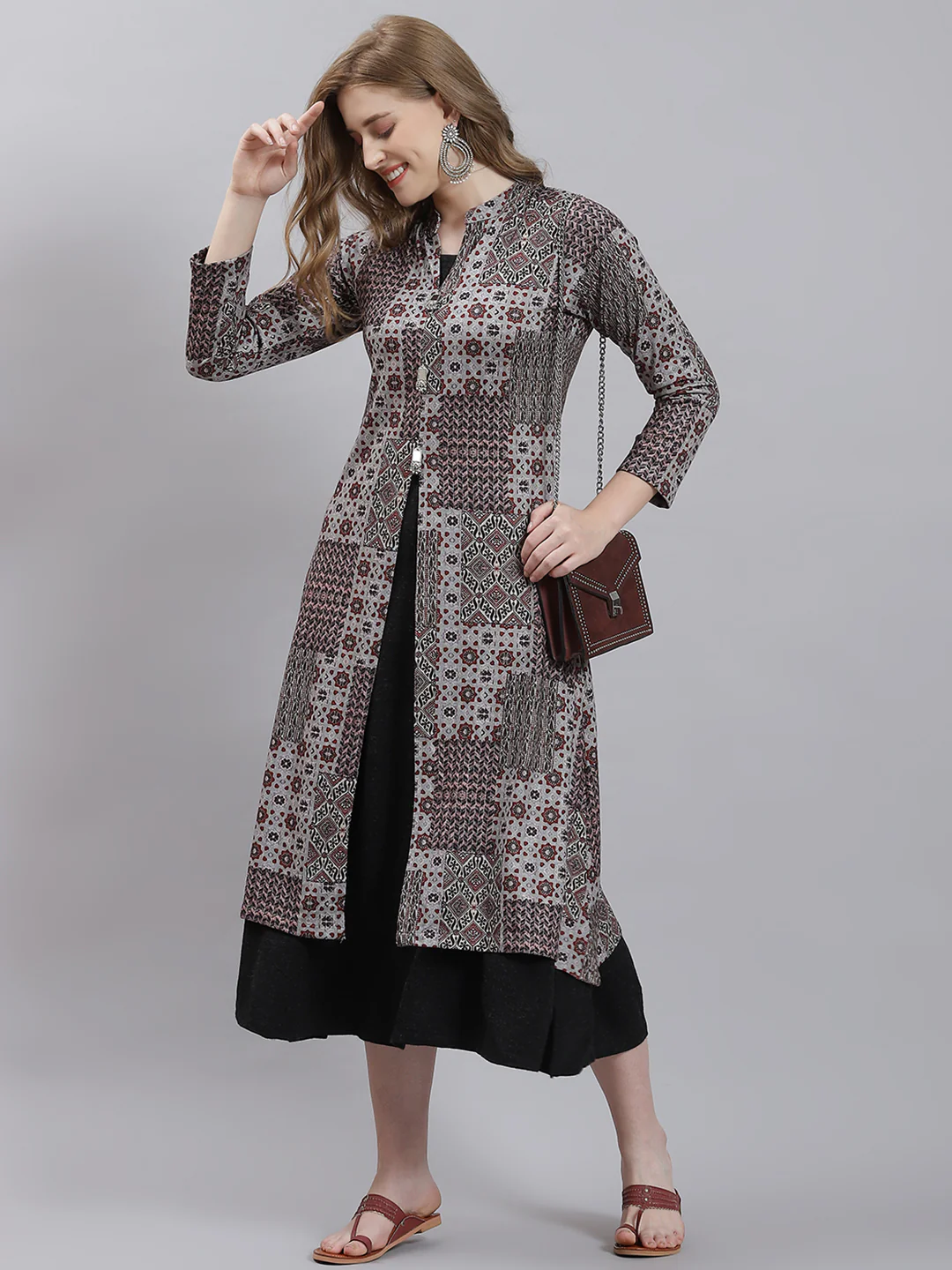 Women Grey Self Inner+Kurti