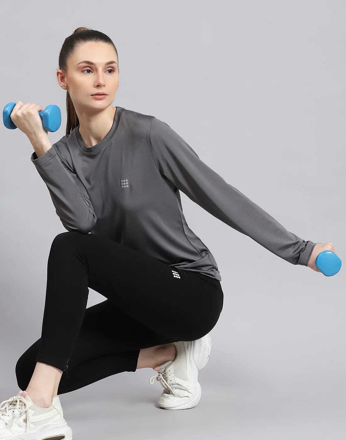 Rock.it Women Grey Solid Round Neck Full Sleeve Top