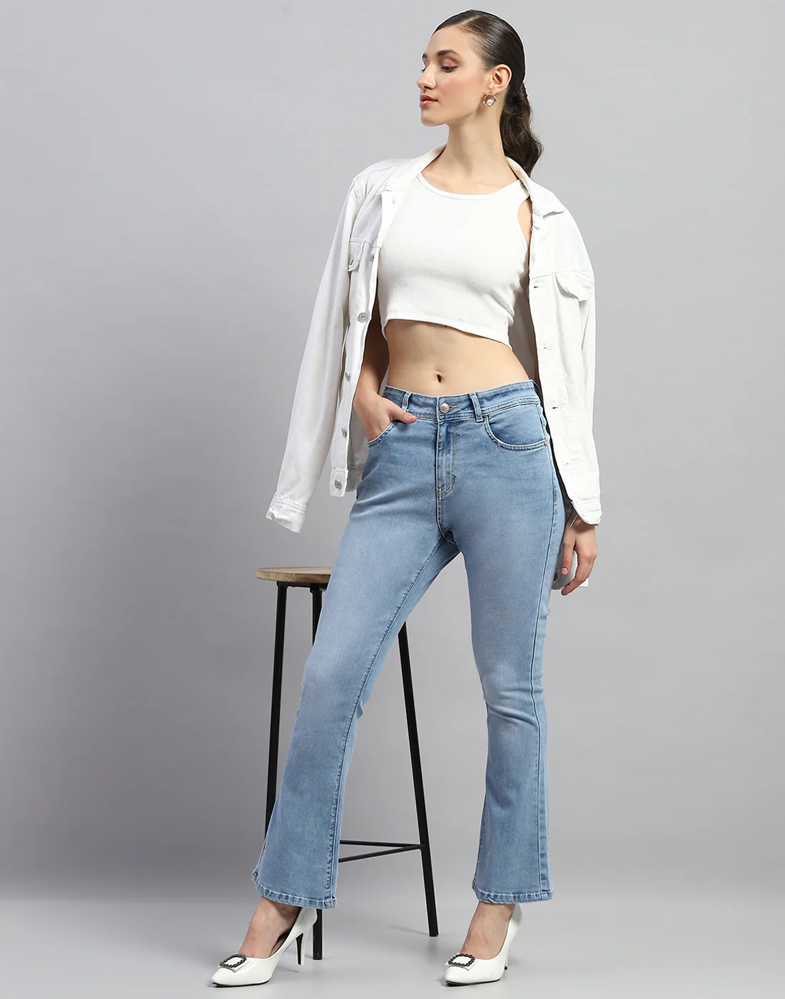 Women Light Blue Light Wash Bootcut Denim