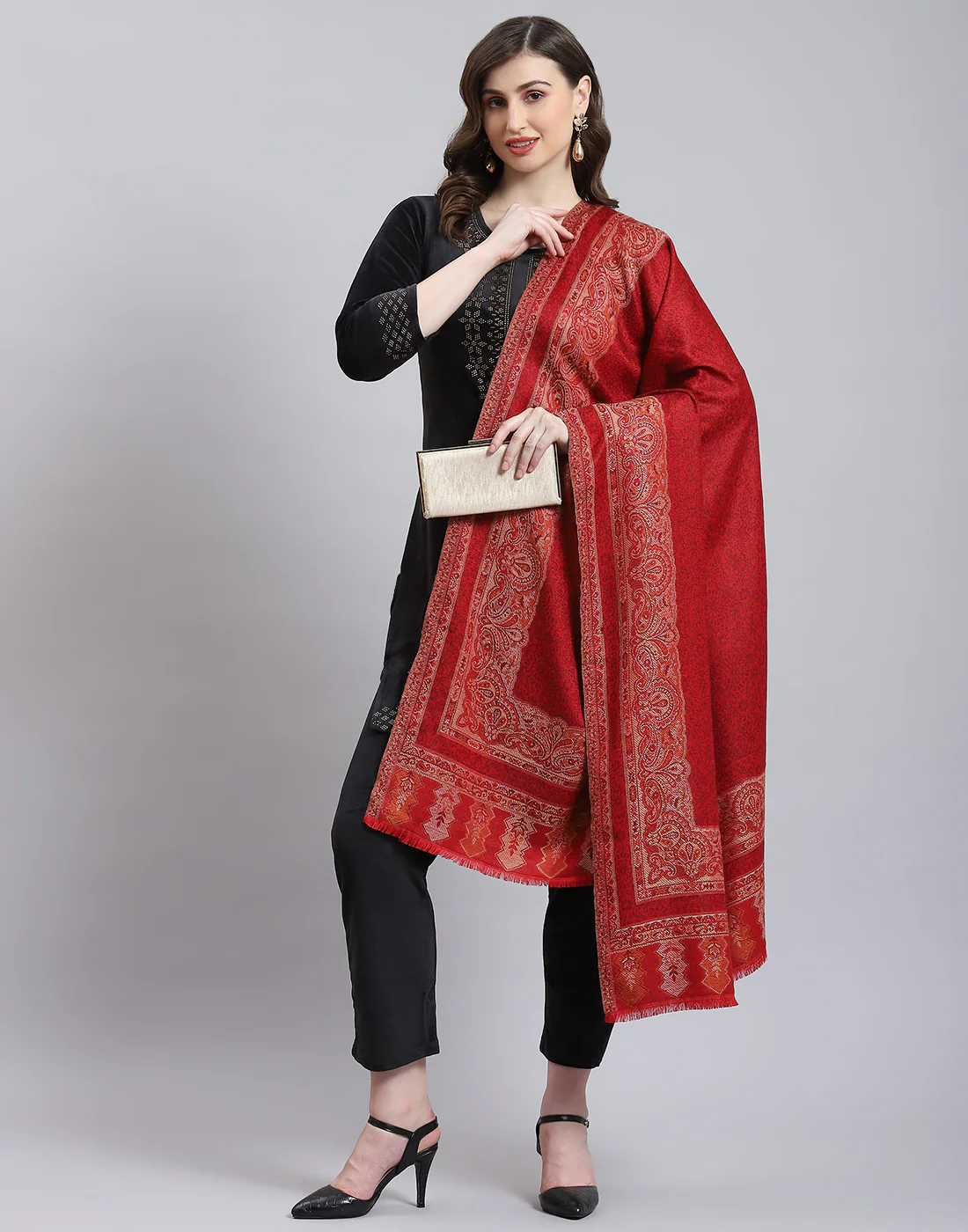 Women Maroon Self Design Shawl