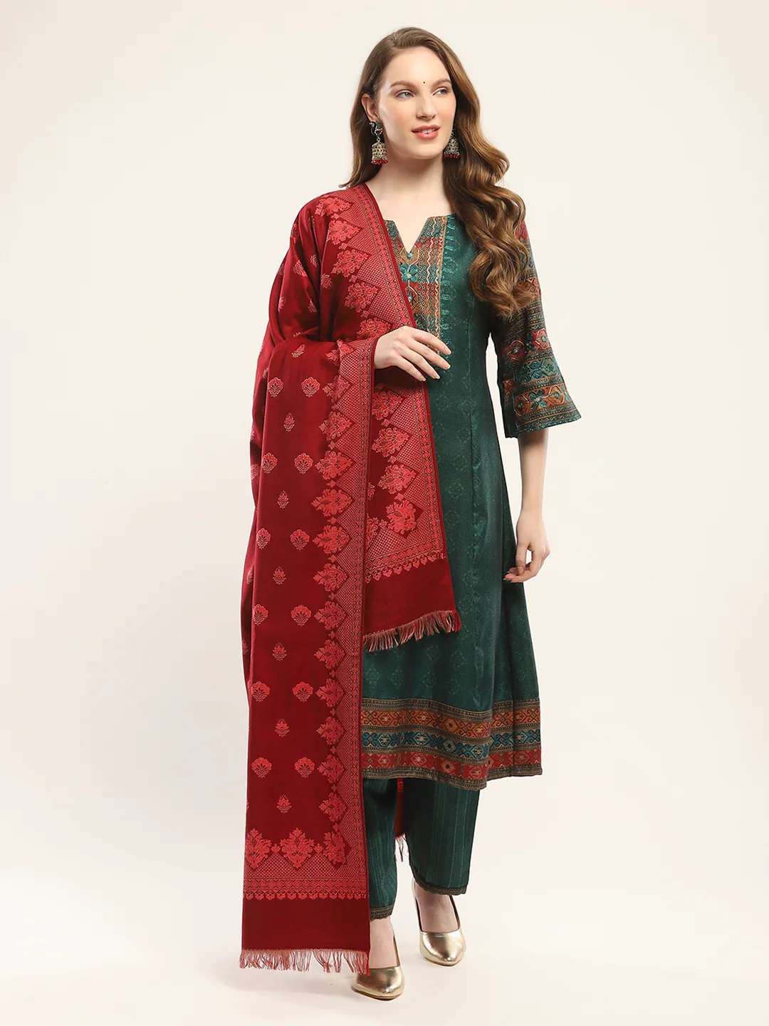 Women Maroon Self Design Shawl