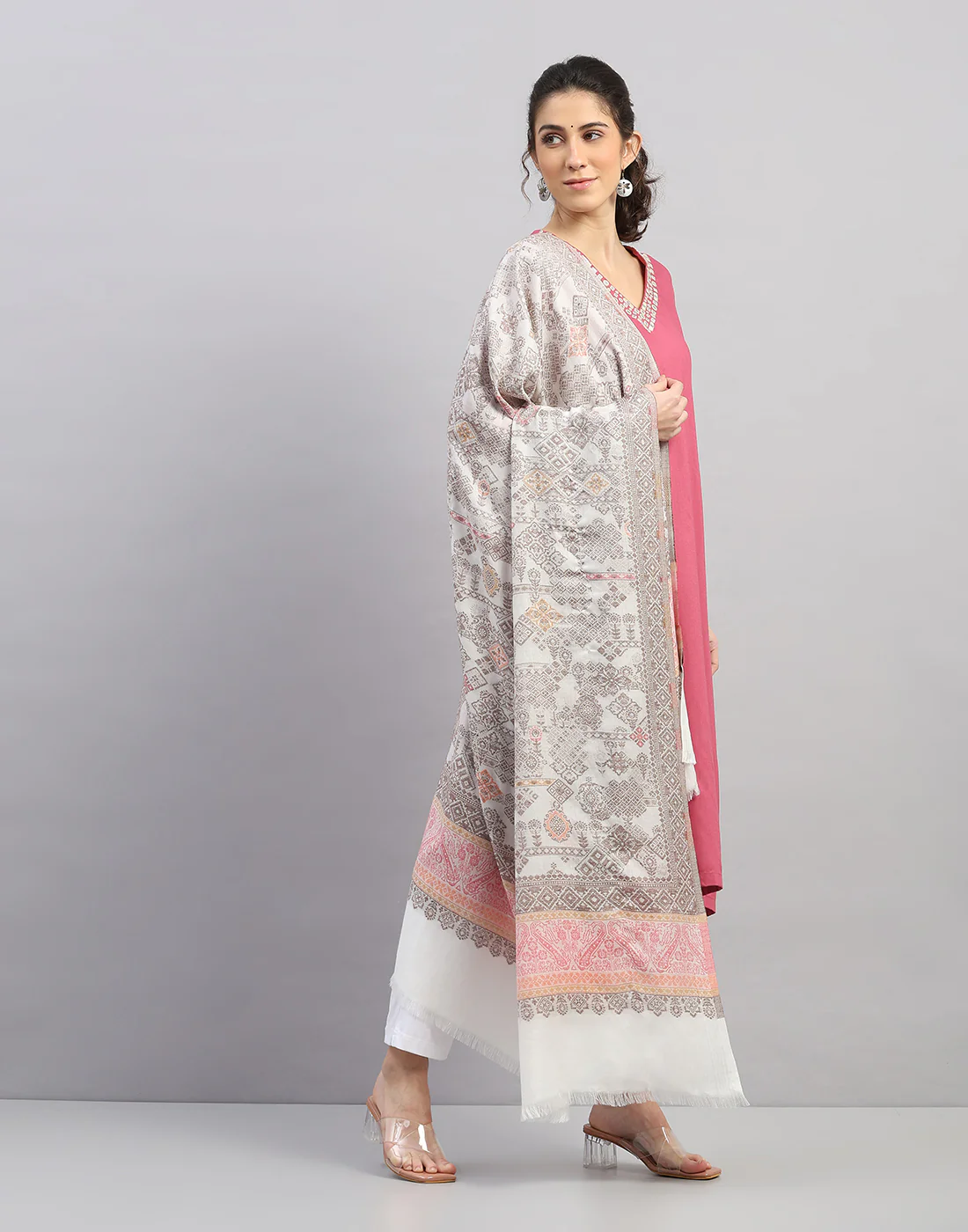 Women Multicolor Self Design Shawl - Image 3
