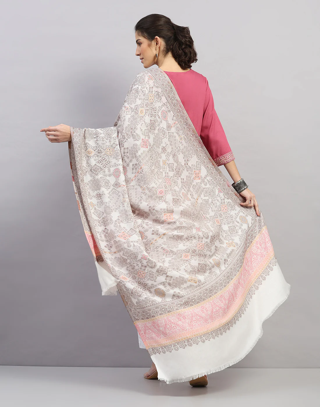 Women Multicolor Self Design Shawl - Image 4