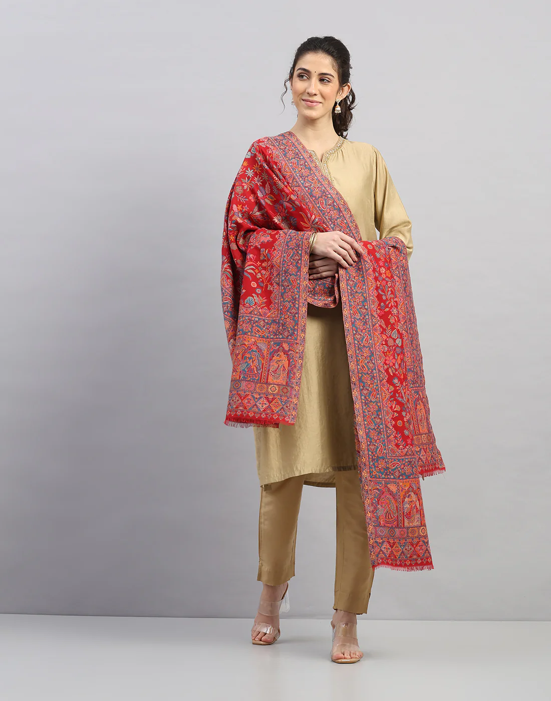 Women Multicolor Self Design Shawl - Image 5