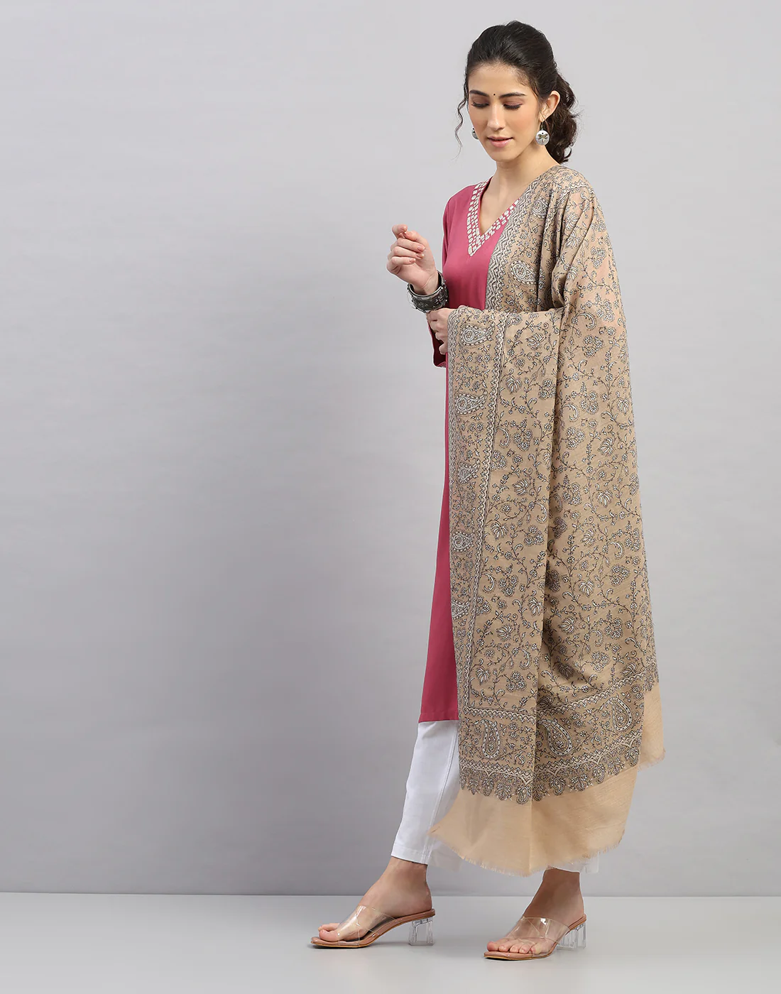 Women Multicolor Self Design Shawl - Image 2
