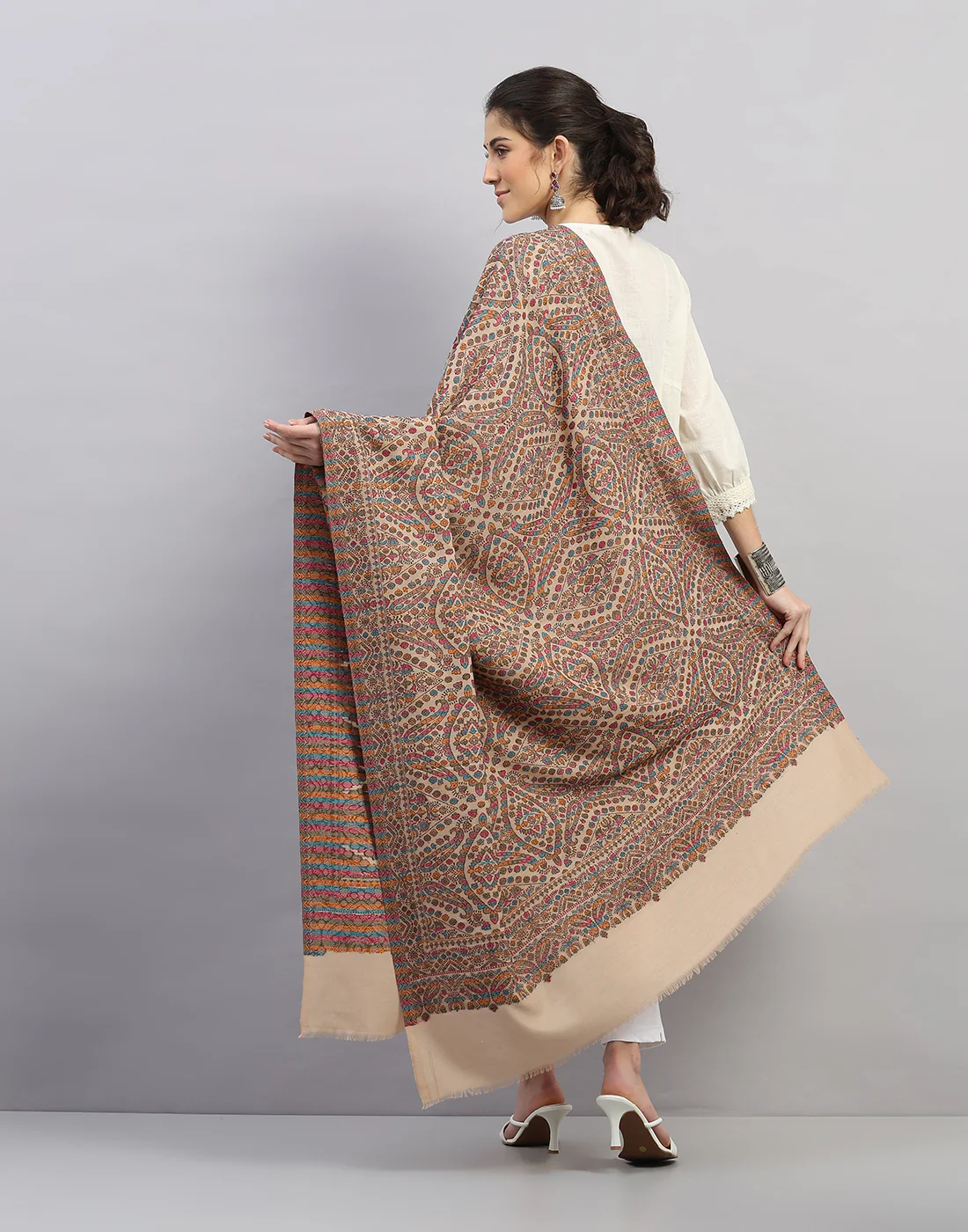 Women Multicolor Self Design Shawl - Image 4