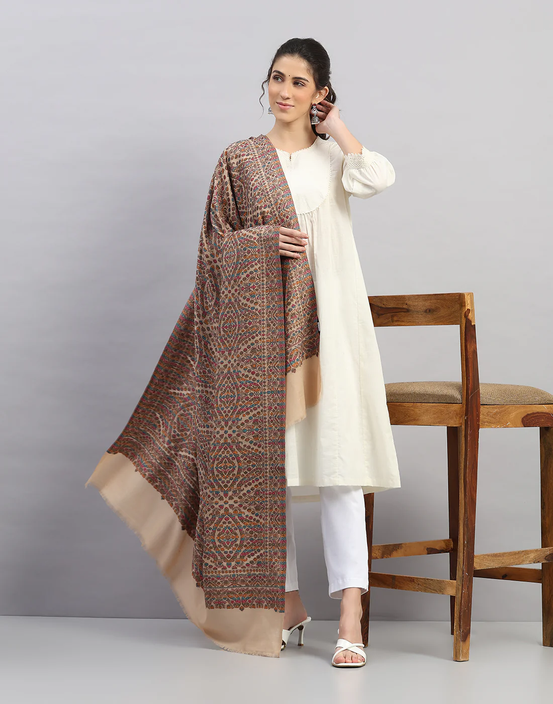 Women Multicolor Self Design Shawl - Image 5