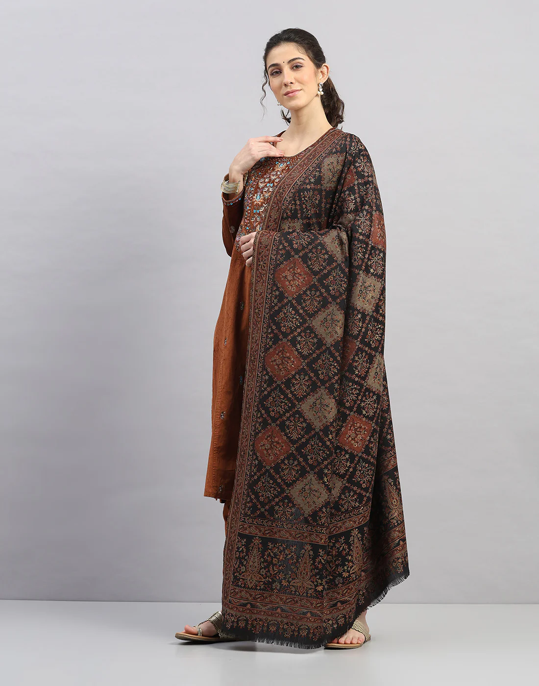 Women Multicolor Self Design Shawl - Image 2
