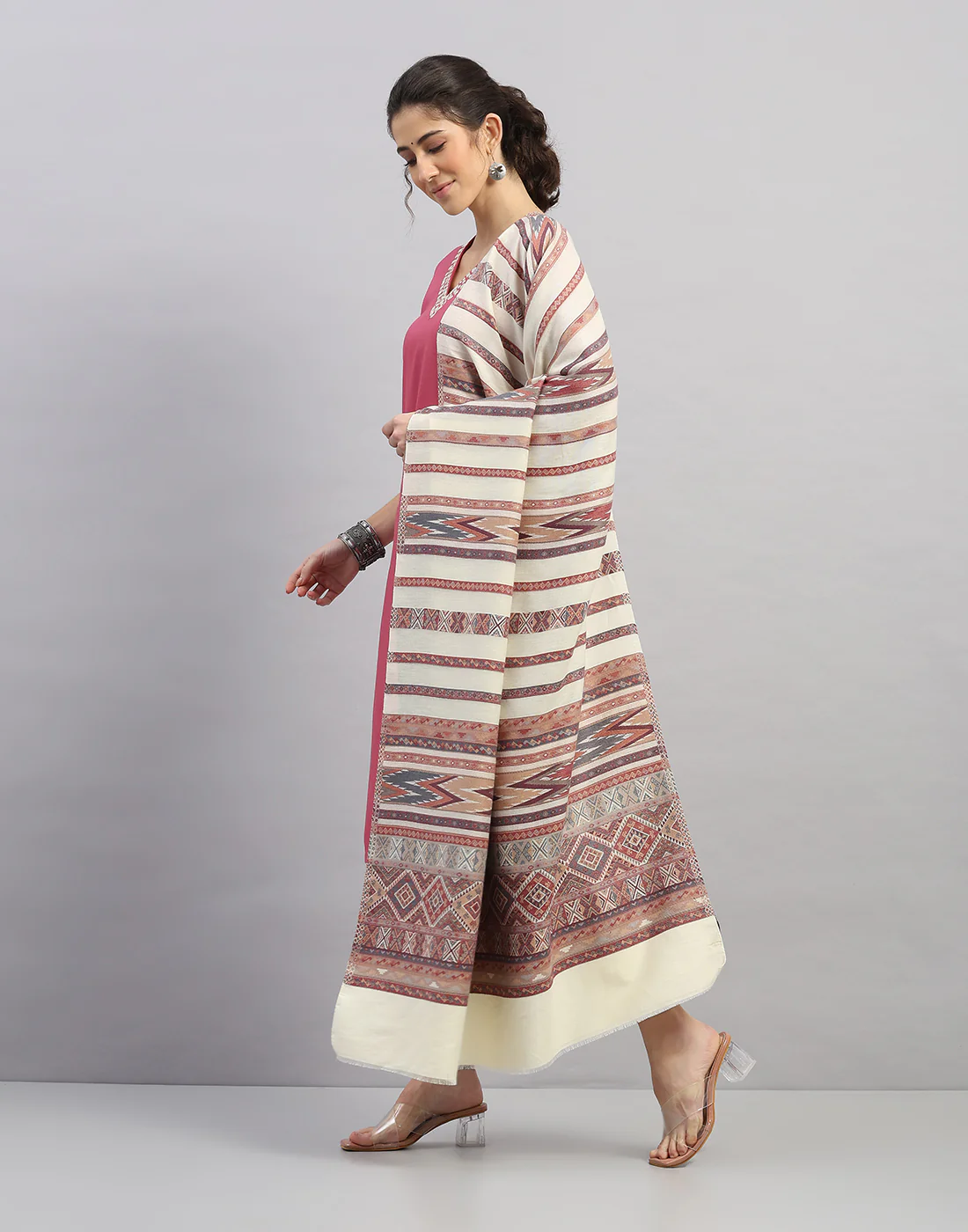 Women Multicolor Self Design Shawl - Image 2