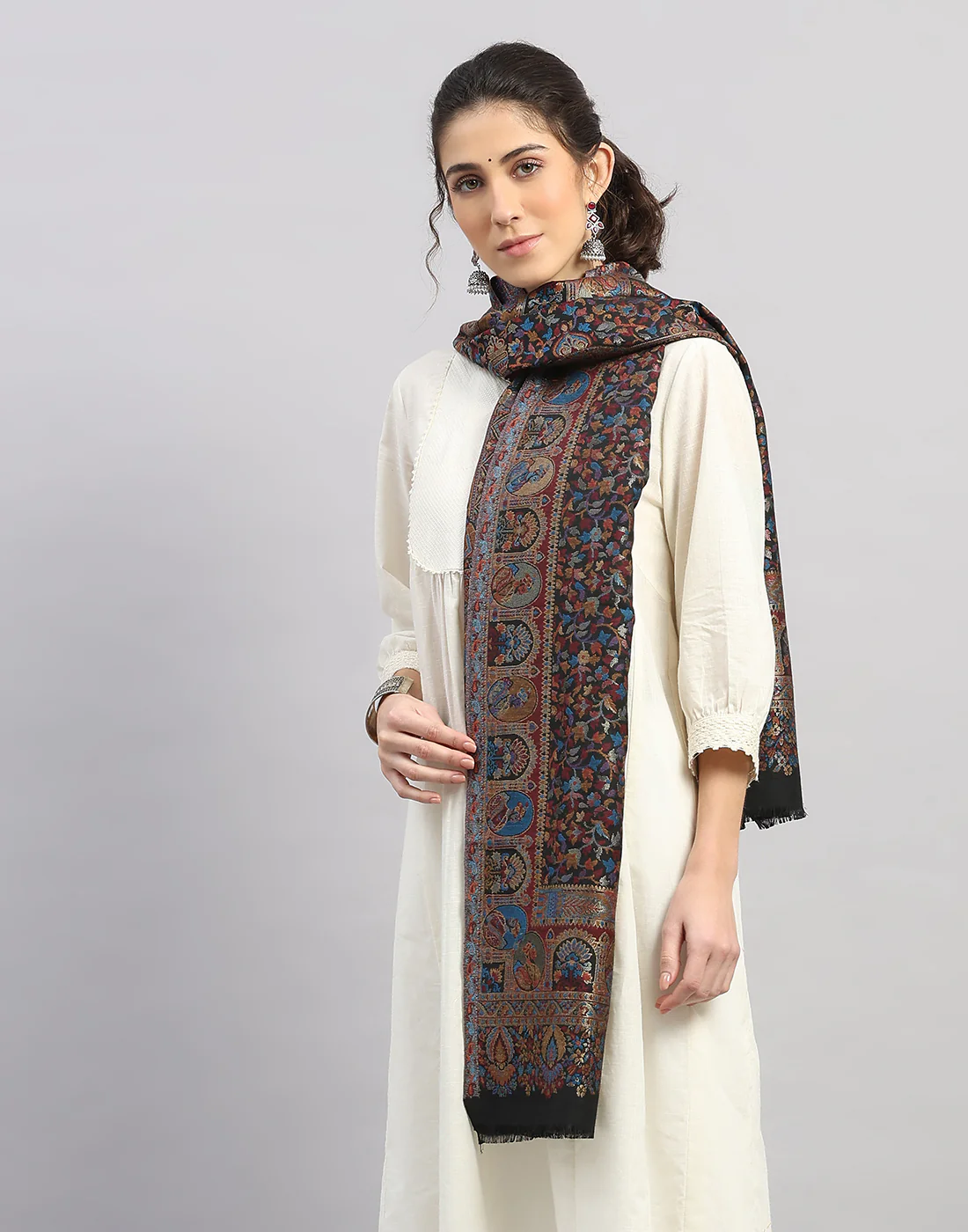 Women Multicolor Self Design Stole - Image 2