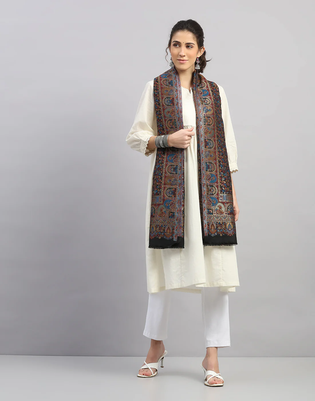 Women Multicolor Self Design Stole - Image 6