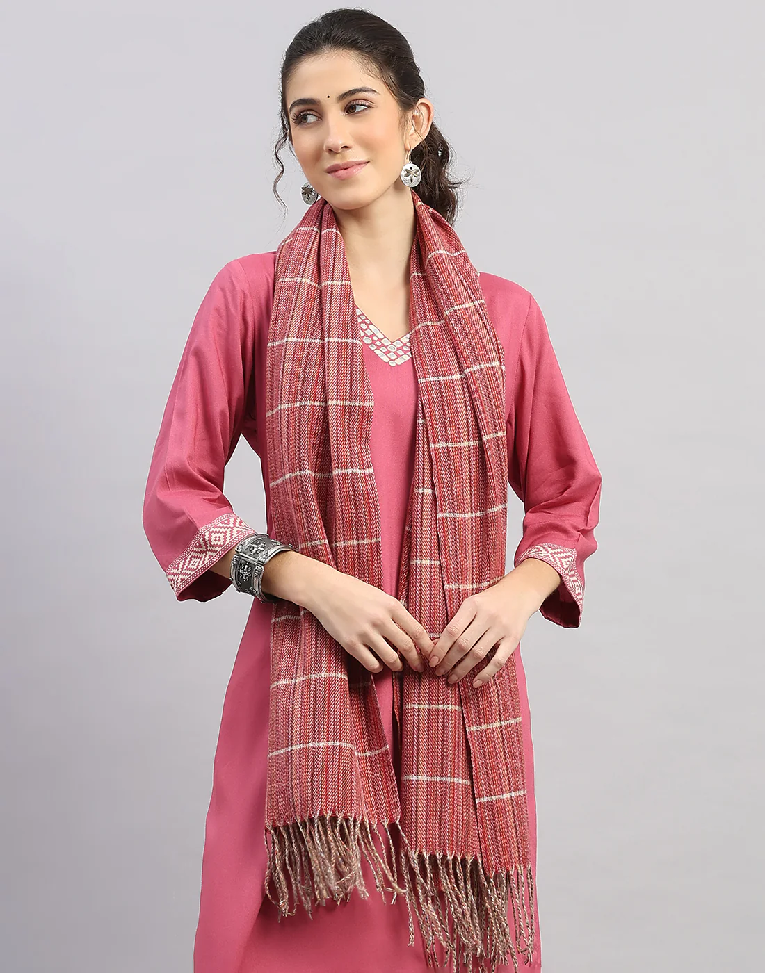 Women Multicolor Self Design Stole - Image 5