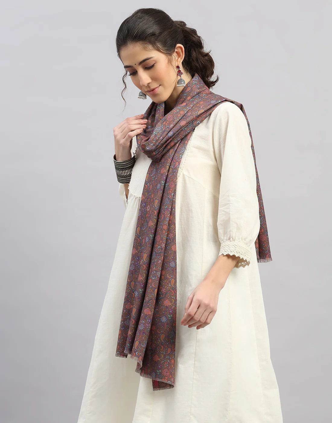 Women Multicolor Self Design Stole - Image 2