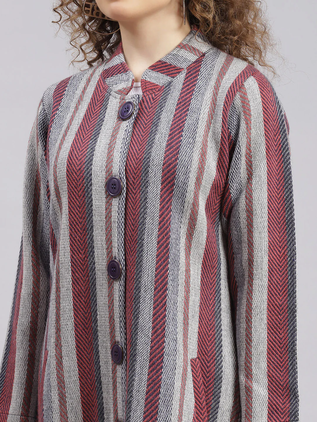 Women Multicolor Self Design Wool blend Knitted Coat - Image 2