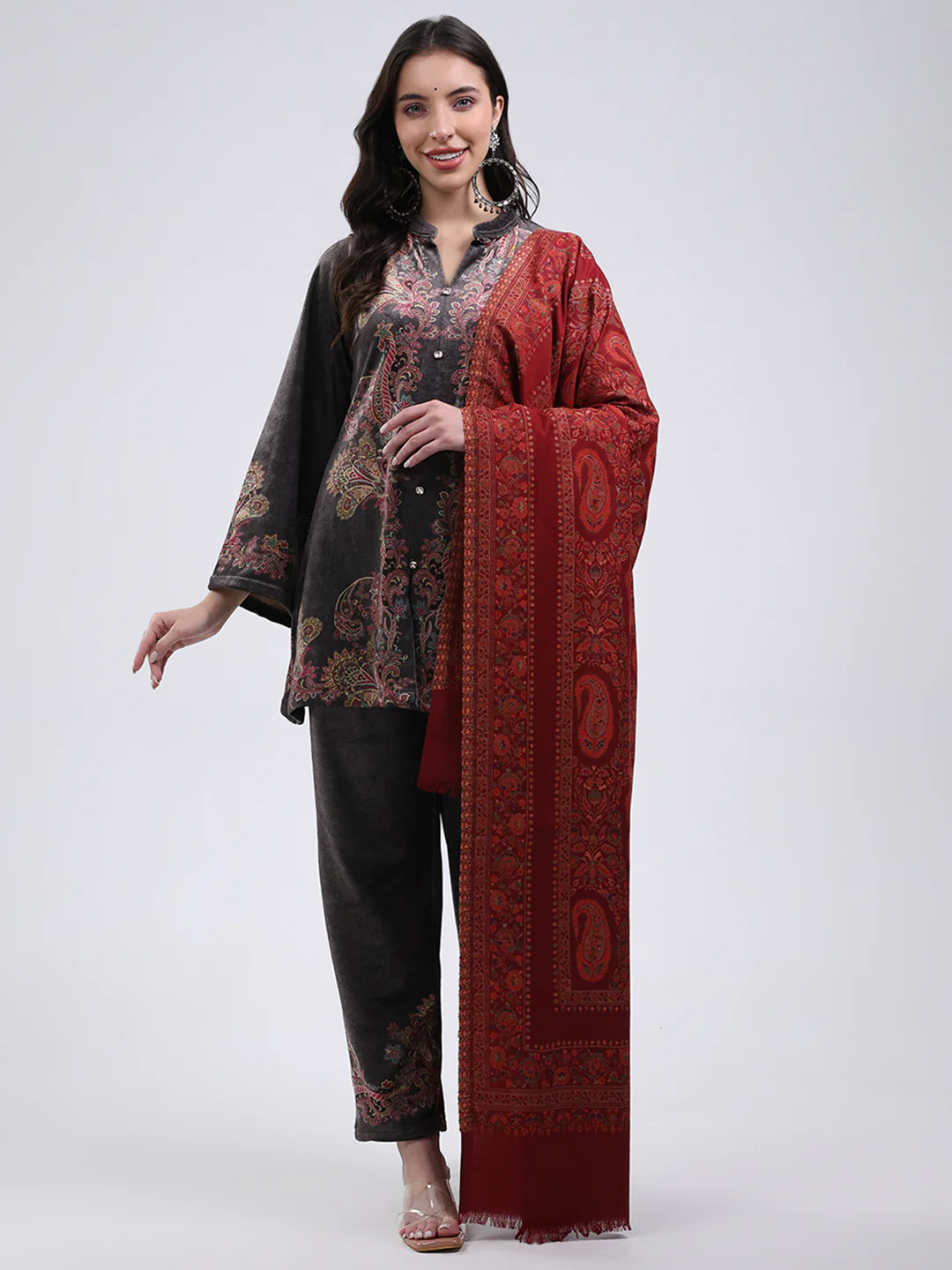 Women Multicolor Self Design Wool Blend Shawl