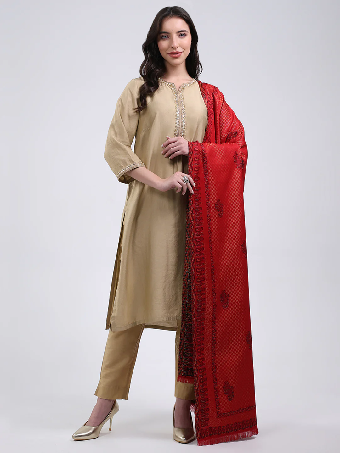 Women Multicolor Self Design Wool Blend Shawl