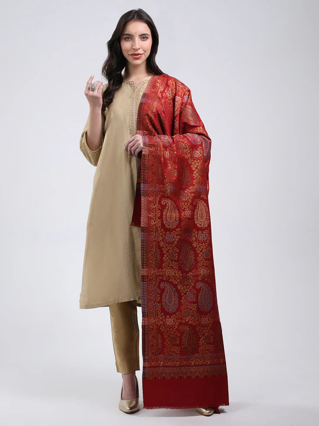Women Multicolor Self Design Wool Blend Shawl