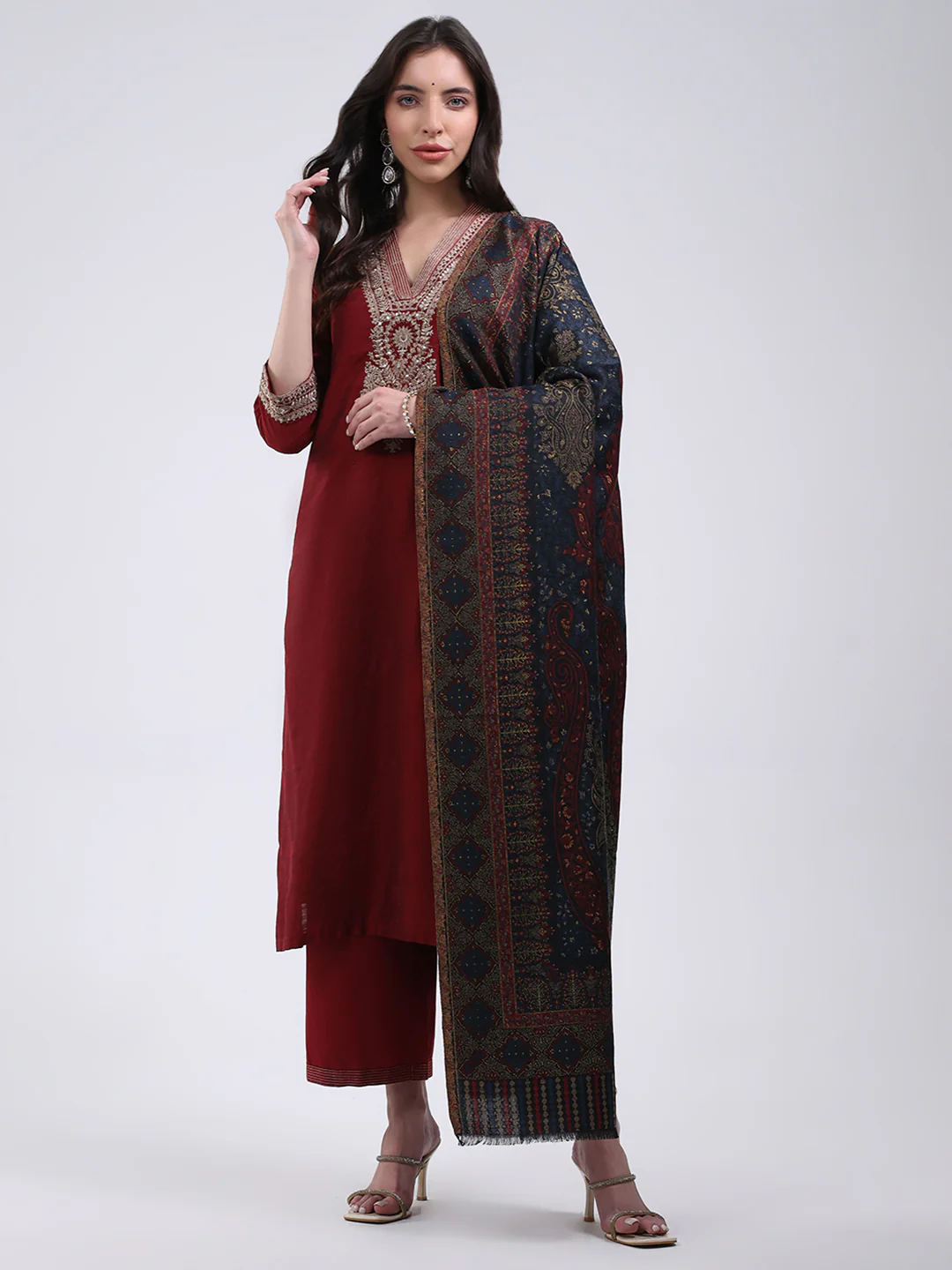 Women Multicolor Self Design Wool Blend Shawl