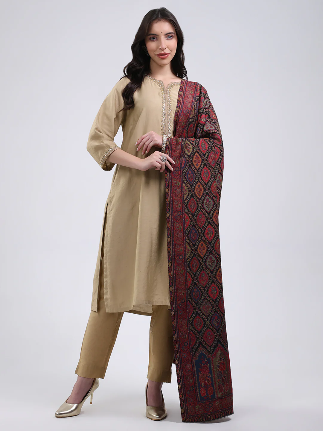 Women Multicolor Self Design Wool Blend Shawl