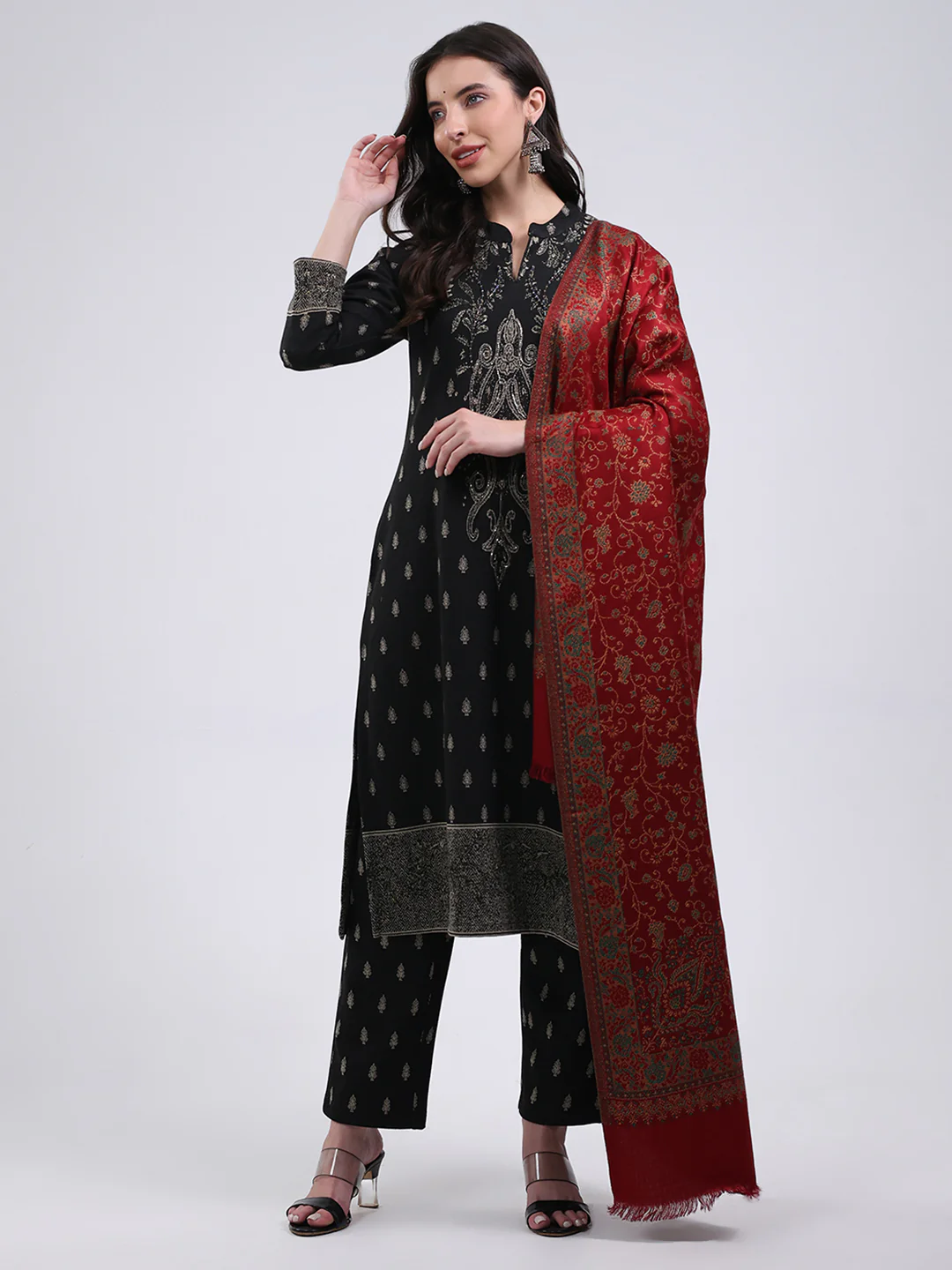 Women Multicolor Self Design Wool Blend Stole