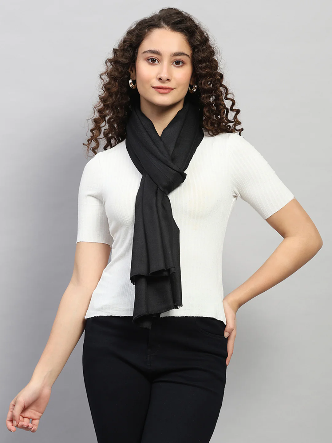 Women Multicolor Self Design Wool Shawl