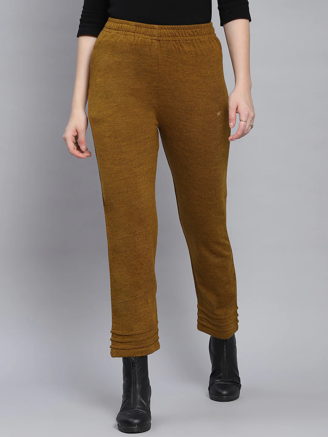 Women Mustard Solid Regular Fit Winter Lowers