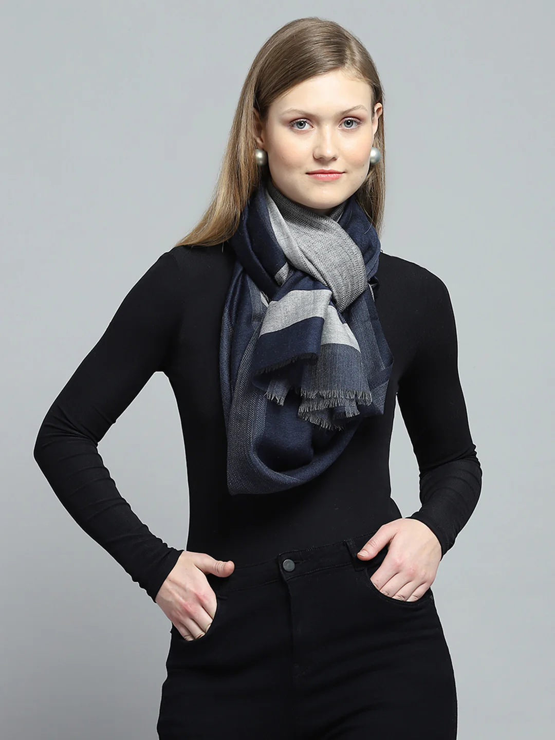 Women Navy Blue Self Design Stole