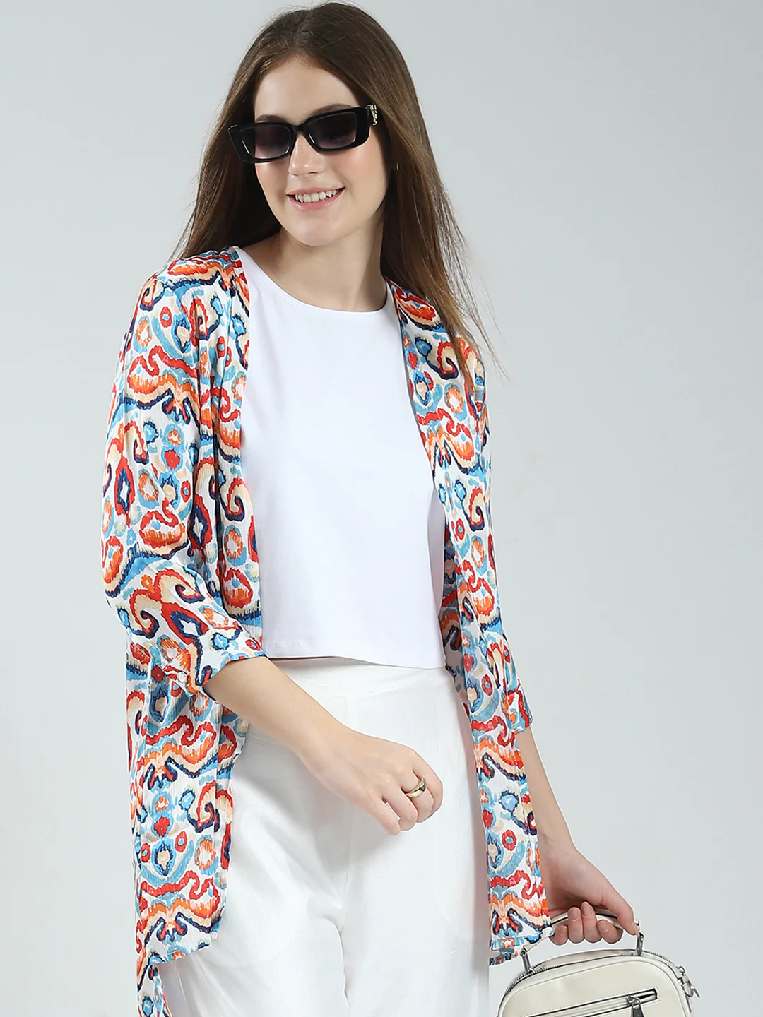 Women Off White Printed Round Neck Sleeveless 3 Pcs Cords Set - Image 6