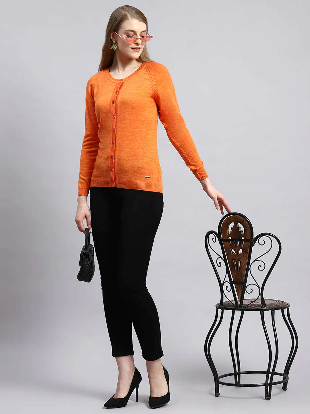 Women Orange Solid Cardigan