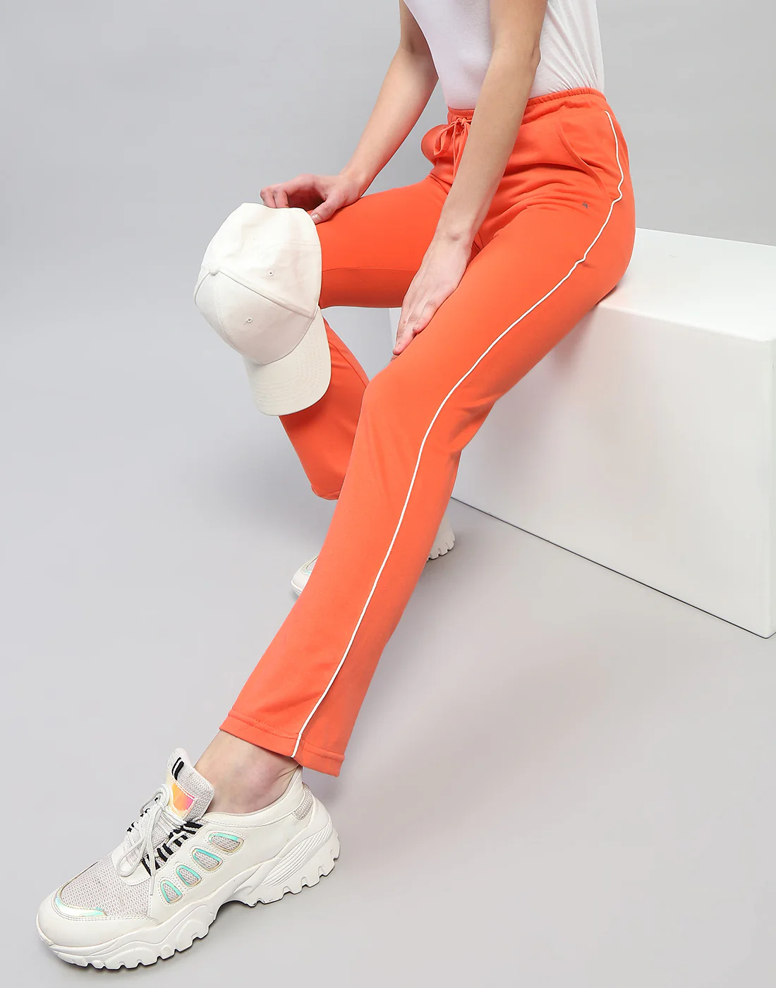 Women Orange Solid Regular Fit Lower