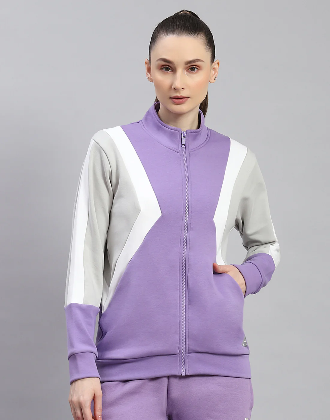 Rock.it Women Purple Solid Stand Collar Full Sleeve Sweatshirt - Image 2