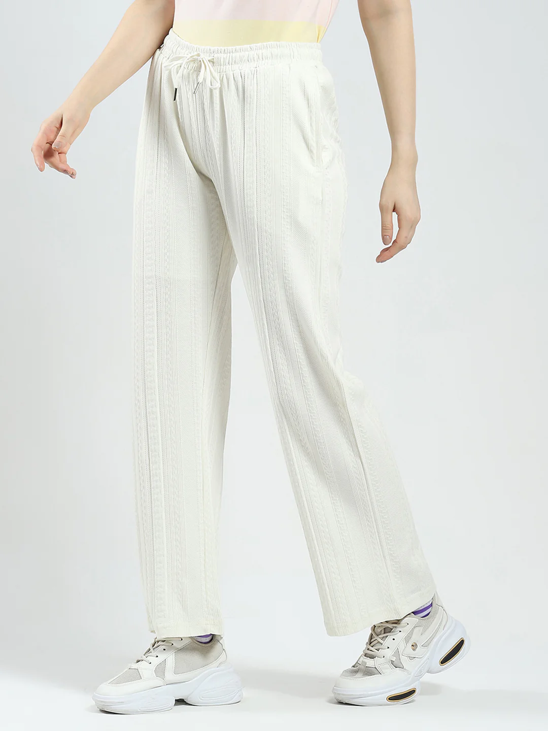 Women White Self Design Regular Fit Lower