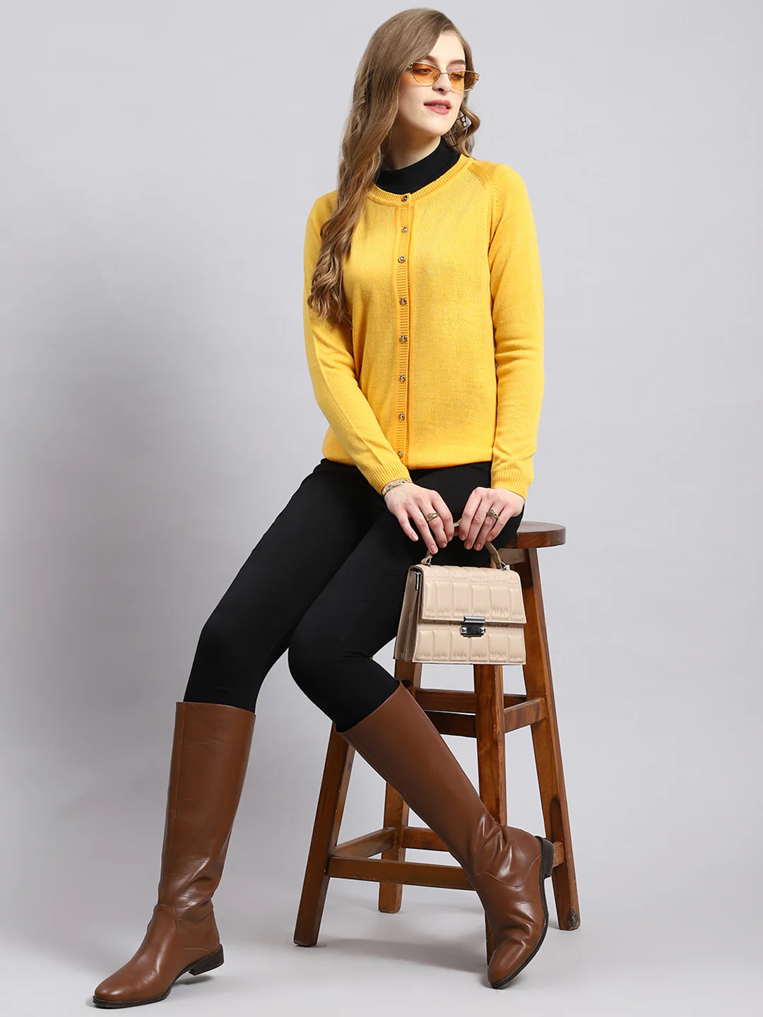 Women Yellow Solid Cardigan